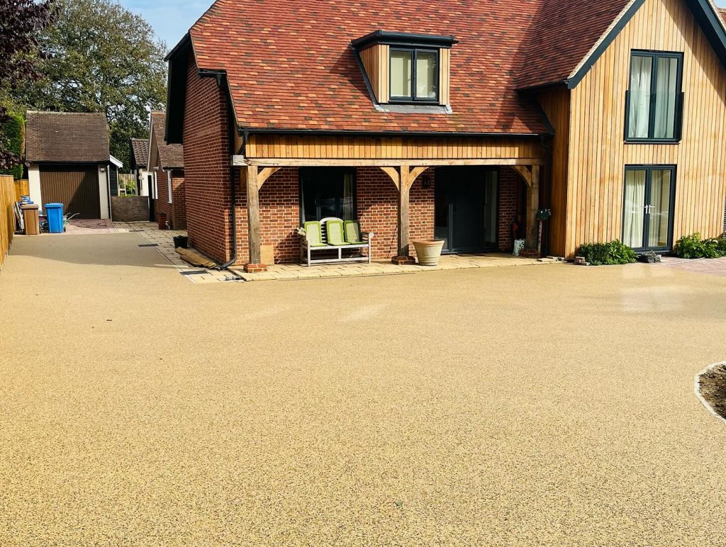 Large 225 sq metre seamless resin driveway in Springtime colour